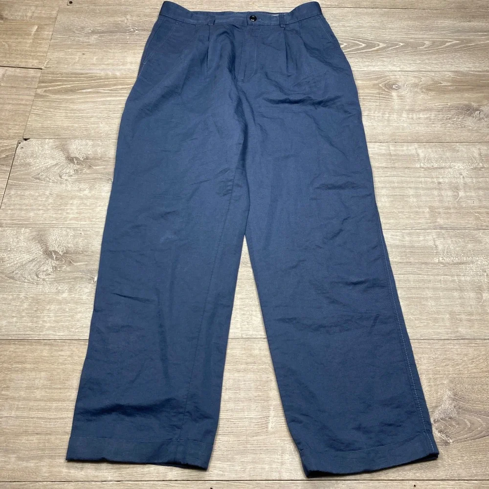 Banana Republic Trousers Mens 31x32 Blue Pleated Linen Blend Safari Travel Pant